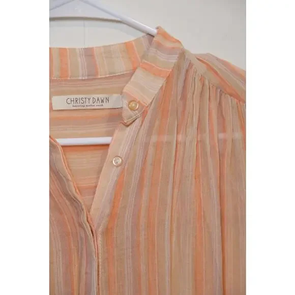 Christy Dawn Riley Maxi Coverup Dress In Salmon Stripe XS Bohemian Beach Gauze - Picture 5 of 16